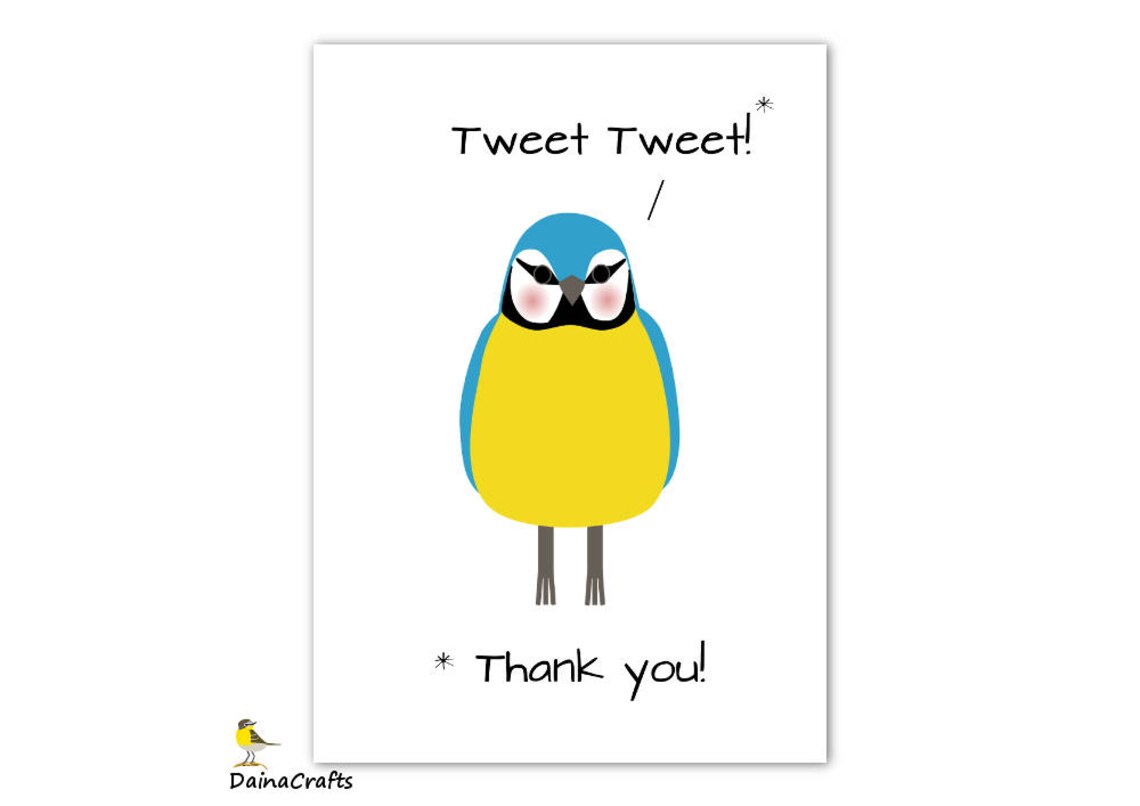 Printable Bird Thank You Card Instant Download Digital - Etsy