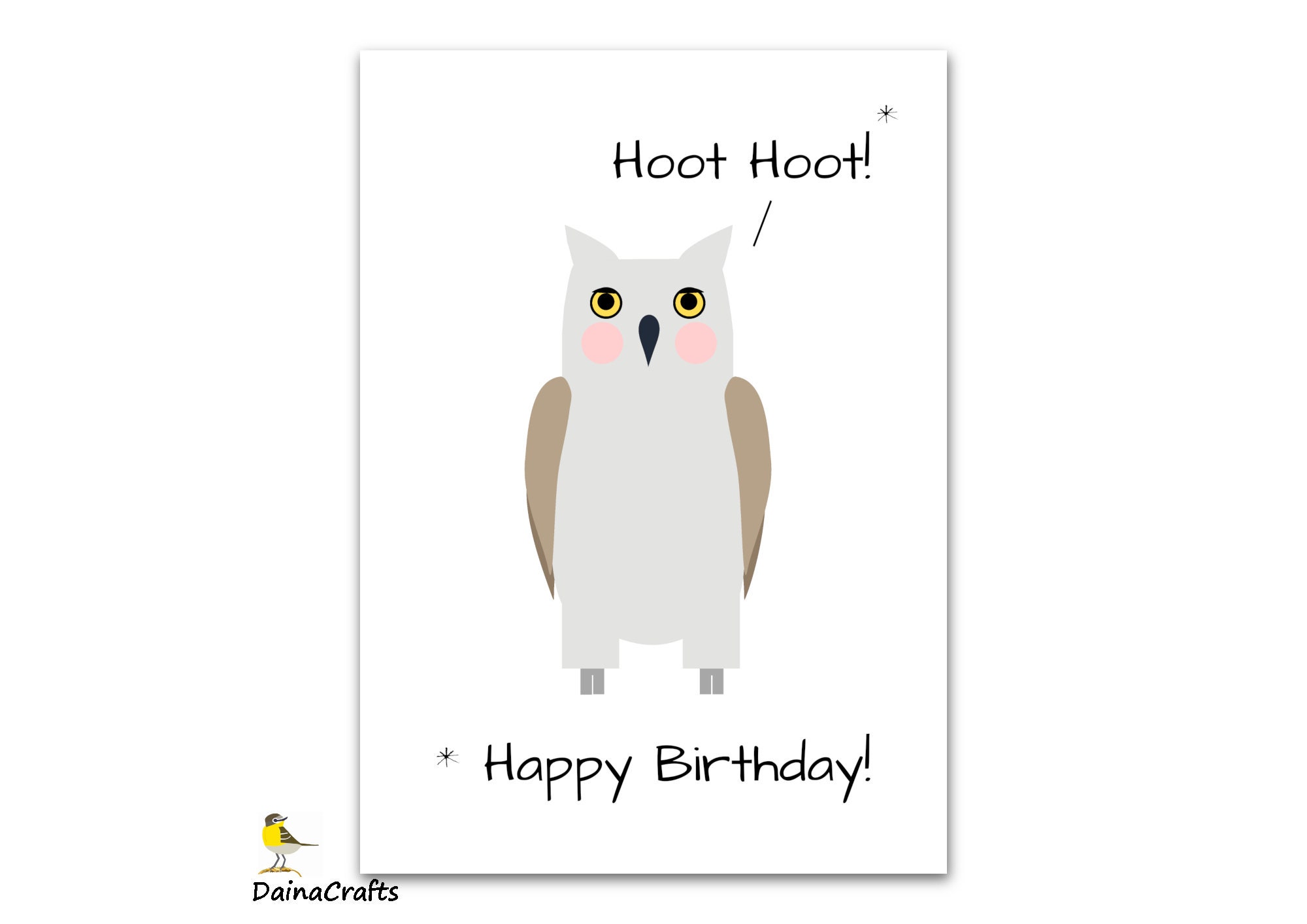 Printable Owl Birthday Card – Cute Illustration (Digital Download)