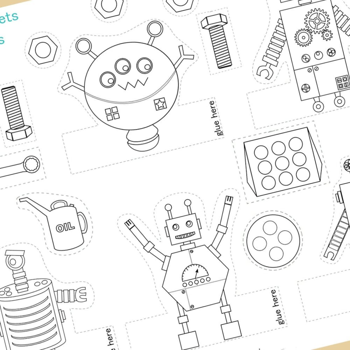 Printable Coloring Robot Finger Puppets Instant Download Kids Finger
