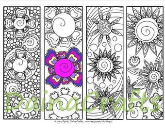 Printable Coloring Flowers Bookmarks- Instant Download - Coloring for Adults - PDF Download - Coloring Page - DIY Bookmarks - Make Your Own