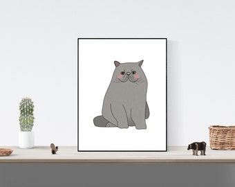 印刷可能なペルシャ猫のイラスト - ホームデコレーション（デジタルダウンロード）