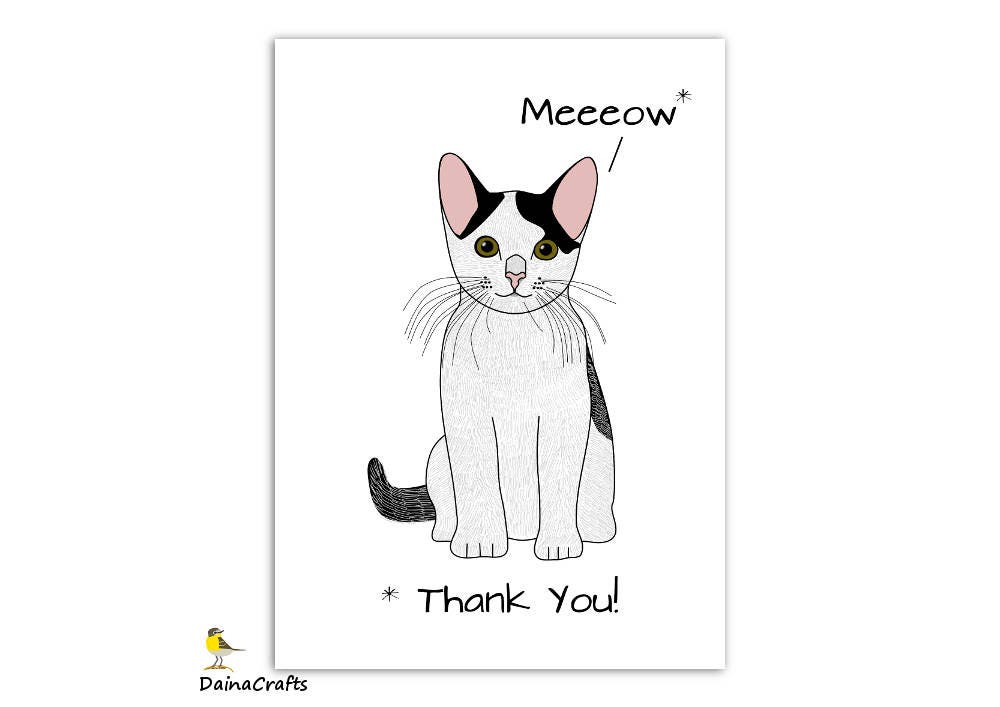 Cat Printable Thank You Card Thank You Cat Printable Cat - Etsy