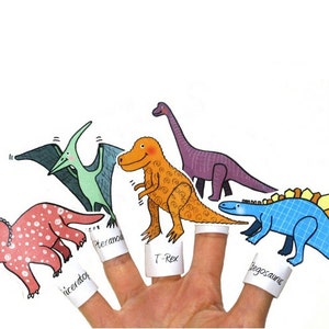 Printable Coloring Dinosaur Finger Puppets -  Dinosaur Birthday Party Favour -  Dinosaur Coloring Pages - Instant Download - DIY Toy