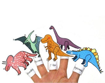 Printable Coloring Dinosaur Finger Puppets -  Dinosaur Birthday Party Favour -  Dinosaur Coloring Pages - Instant Download - DIY Toy