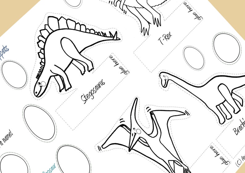 Download Printable Coloring Dinosaur Finger Puppets Dinosaur | Etsy