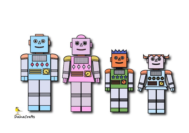 Printable Coloring Robot Bookmarks - Robot Family - Instant Download ...