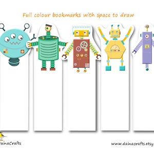 Printable Coloring Robot Bookmarks - Paper Robot Bookmark - Instant ...