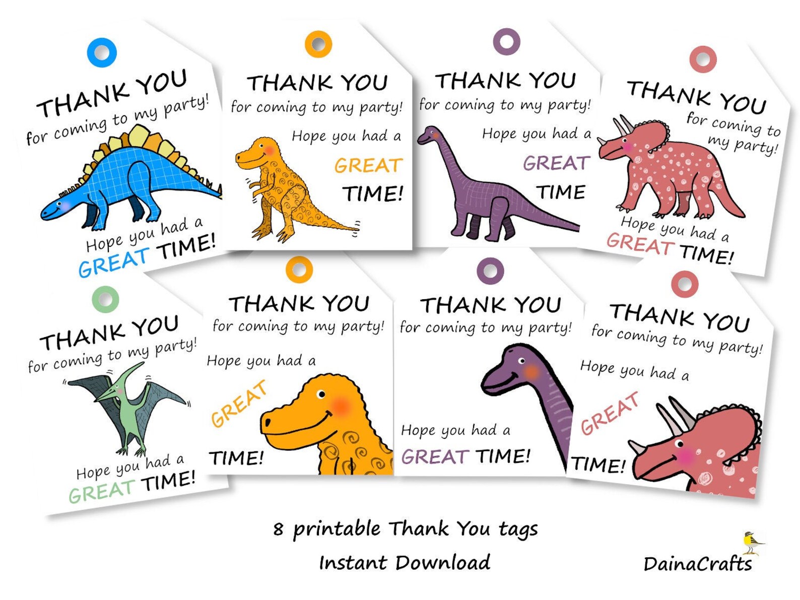 Printable Dinosaur Party Favor Thank You Tags - PDF Digital Download ...