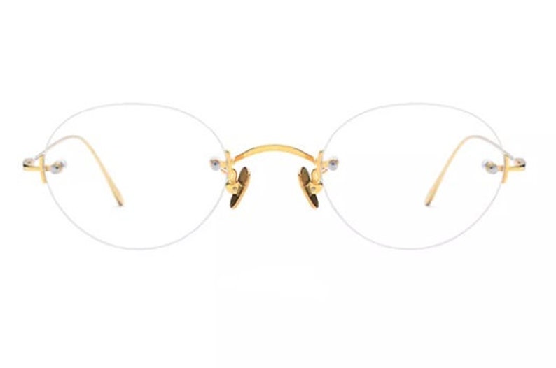 Gold Rimless Glasses Steve Jobs Style Oval Eyeglass Frames Etsy