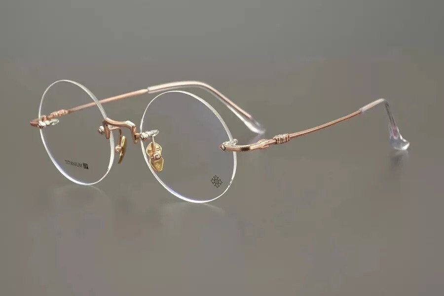 Round Gold Rimless Glasses Steve Jobs Style Circle Eyeglass Frames