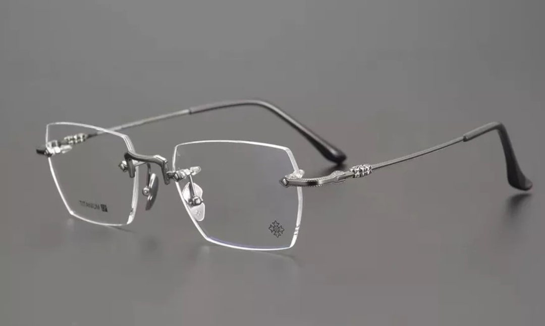 Gunmetal Rimless Rectangle Glasses Steve Jobs Style Square Eyeglass