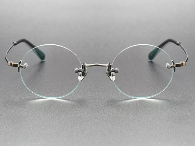 Gunmetal Rimless Glasses Round Minimalist Style Frameless Eyeglass ...