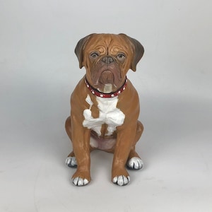 French Mastiff Sculpture. Custom French Mastiff Statue from your photos. 
Commission your own memorial sculpture or pet urn. 6/7 inch-19/20 inch sizes available.