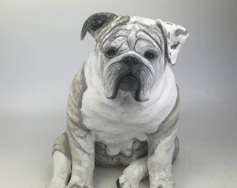 English Bulldog, Pet Memorial, Urn, Clay Sculpture, Bulldog Statue, Pet Portrait, Dog Memorial, Custom Dog Sculpture, English Bulldog Statue