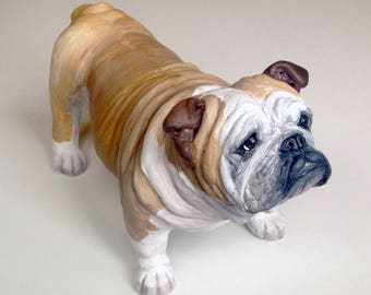 Bulldog inglés, escultura de arcilla, estatua de bulldog, monumento conmemorativo para mascotas, regalo de bulldog inglés, regalos para la pérdida de una mascota, retrato de mascota, retrato de perro, bulldog