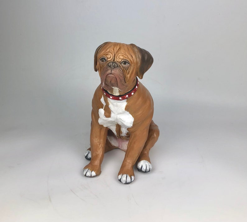 Dogue de Bordeaux Urn, French Mastiff, Pet Memorial, Pet Portrait, Dog Portrait, Dog Art, Gifts for Dog Lovers, Clay Sculpture, Dog Memorial image 2