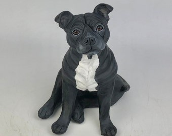 Staffordshire Bull Terrier, Pet Memorial, Pet Portrait, Dog Portrait, Dog Art, Gifts for Dog Lovers, Clay Sculpture, Dog Memorial