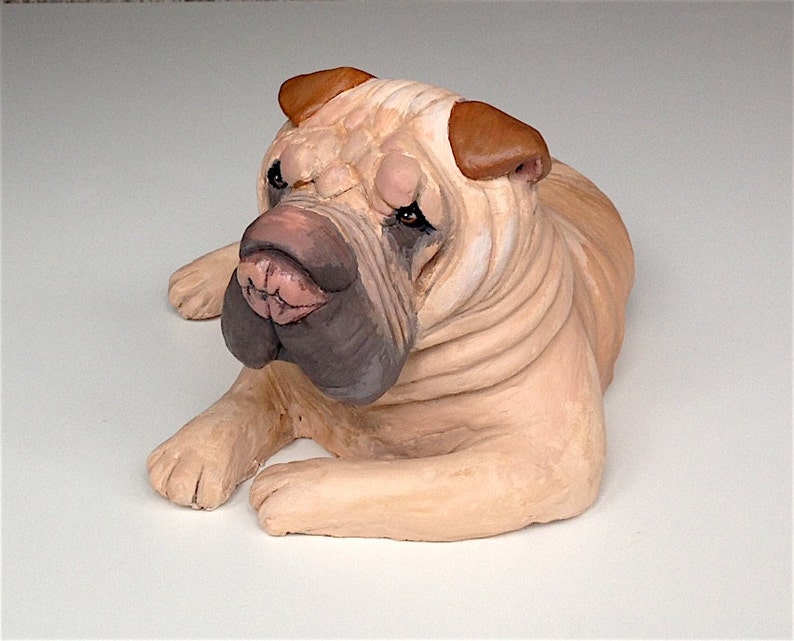 Pet Memorial, Shar pei Statue, Dog Memorial, Clay Sculpture, Pet loss Gifts, Pet Sculpture, Dog Sculpture, Pet Portrait Custom, Shar pei image 3