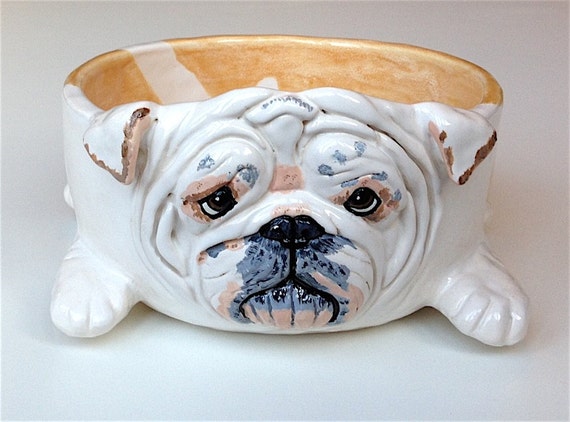 Custom Big Dog Pet Food Bowl, Ceramic Pottery Personalized Dog