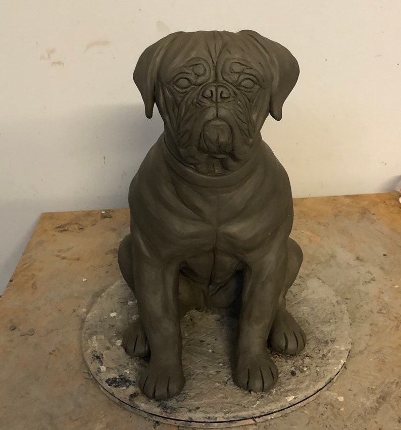 Dogue de Bordeaux Urn, French Mastiff, Pet Memorial, Pet Portrait, Dog Portrait, Dog Art, Gifts for Dog Lovers, Clay Sculpture, Dog Memorial image 5