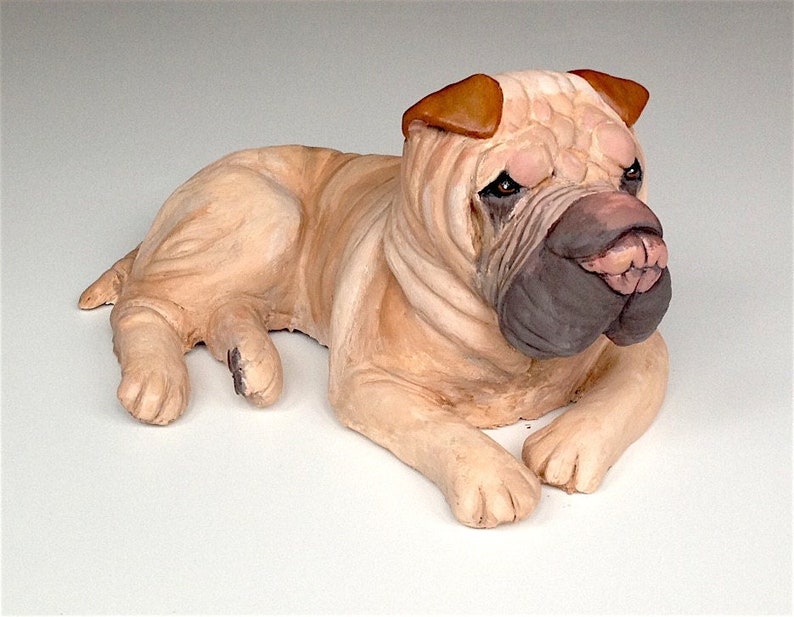 Pet Memorial, Shar pei Statue, Dog Memorial, Clay Sculpture, Pet loss Gifts, Pet Sculpture, Dog Sculpture, Pet Portrait Custom, Shar pei image 1