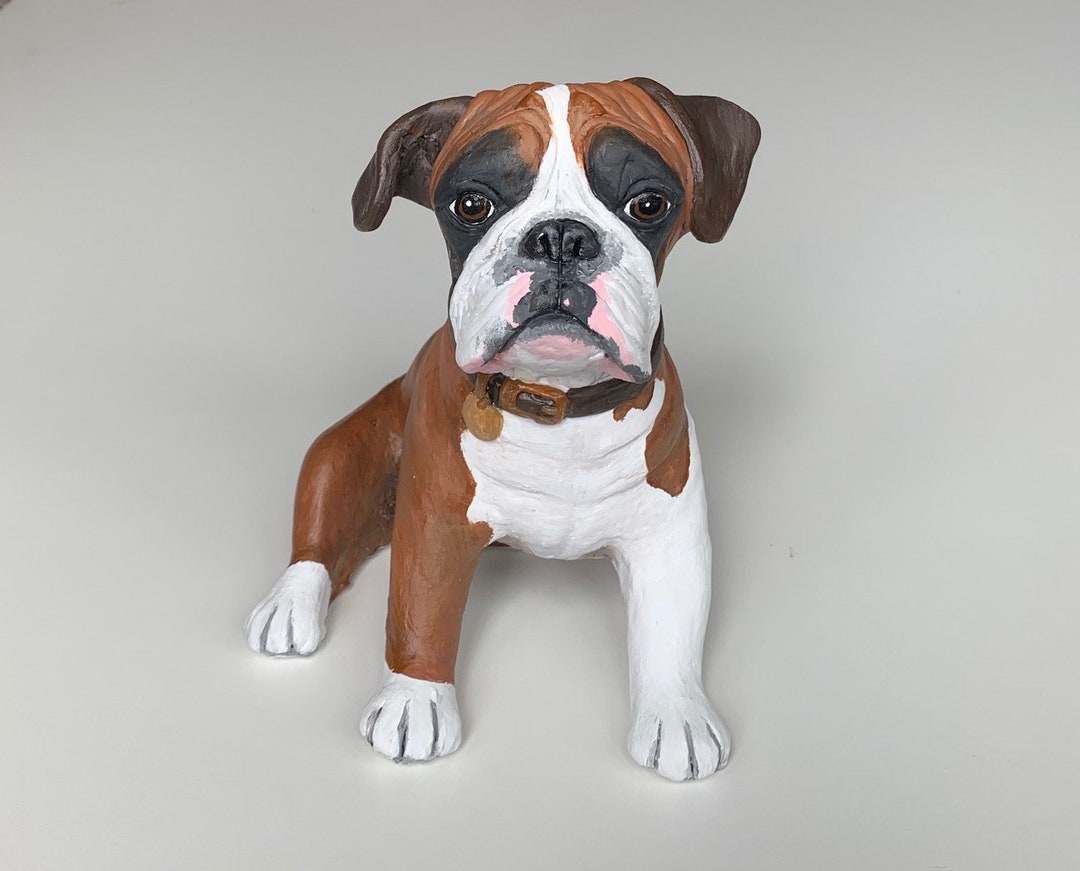 Boxer Dog Statue Clay Sculpture Boxer Dog Art Pet Memorial Etsy