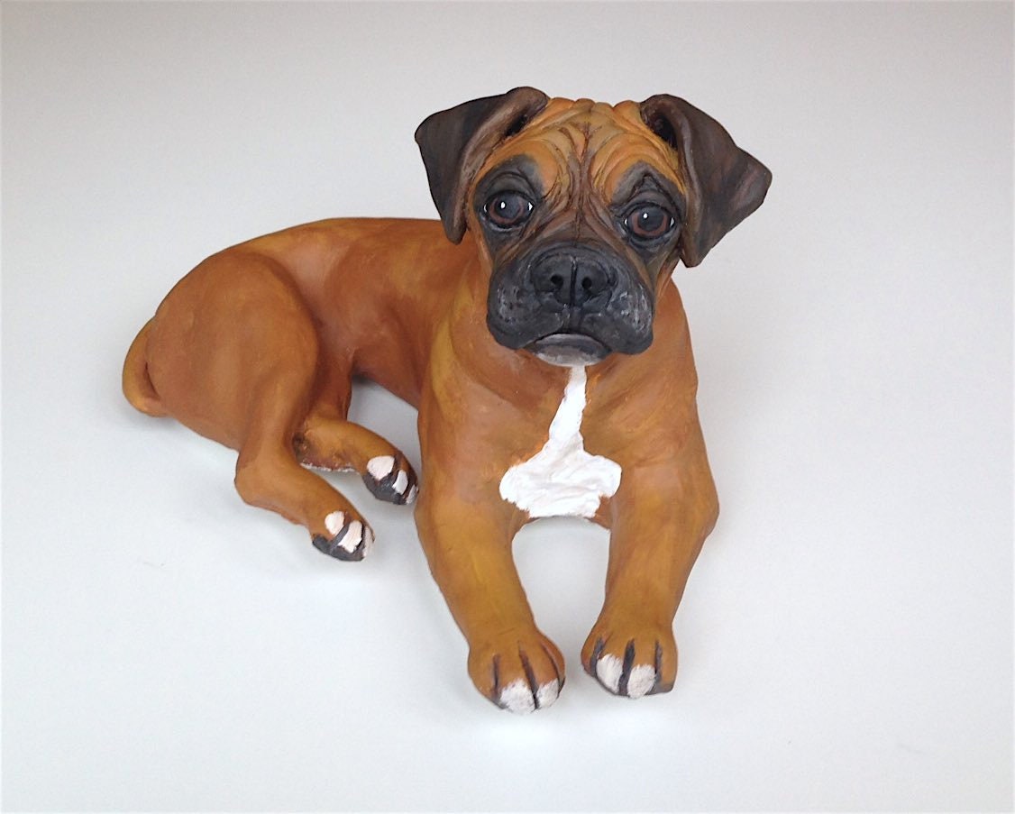 Boxer Dog Statue Clay Sculpture Boxer Dog Art Pet Memorial Etsy