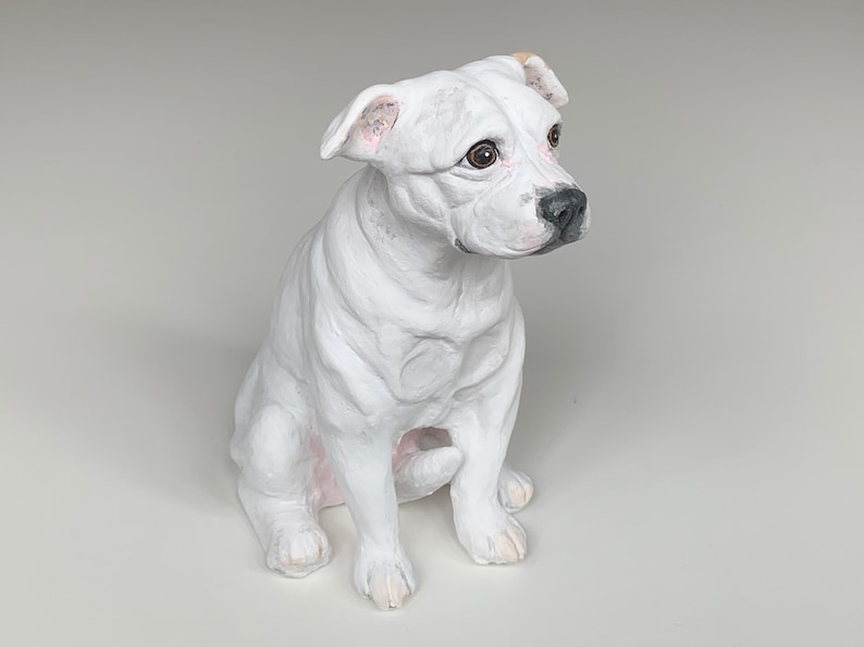 Staffordshire Bull Terrier, Pet Memorial, Pet Portrait, Dog Portrait, Dog Art, Gifts for Dog Lovers, Clay Sculpture, Dog Memorial image 2