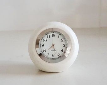 White Concrete Desk Clock: Retro Modern Ball Table Clock