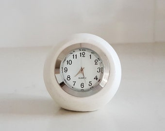 Concrete desk clock, small white table clock, industrial white concrete, ball shaped, fusion of modern and retro