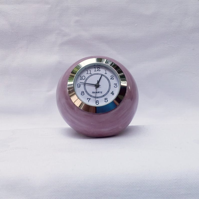 Small Desk clock, Ball shaped purple ceramic desk clock, light purple ceramic clock Shelf clock, Vintage Retro style Ball clock, Table clock image 2