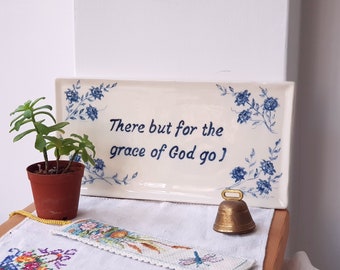 Custom Ceramic Door Sign: Delft Blue Floral Wall Decor, Faith Gift