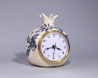 Table clock, Desk clock, Pomegranate decor Ceramic clock, in retro vintage air, Shelf clock