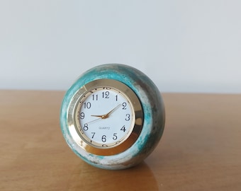 Turquoise Concrete Desk Clock: Retro Ball Clock, Industrial Decor