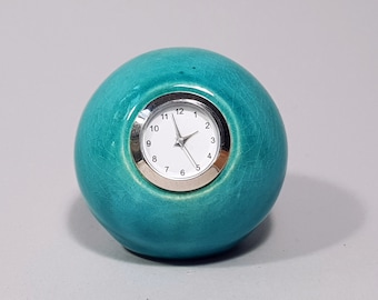 Turquoise Ceramic Desk Clock: Retro Ball Clock, Handmade