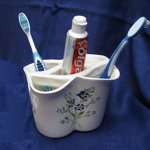 Zahnbürstenhalter, Keramik-Zahnbürstenhalter, Keramik-Zahnpasta-Halter, Badezimmer-Set, Badezimmer-Zubehör, weiße Keramik Badezimmer Set blau