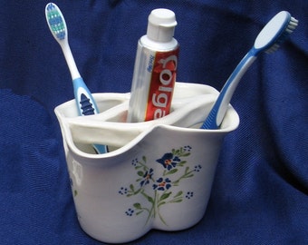 Support de brosse à dents, support en céramique de brosse à dents, support en céramique de dentifrice, ensemble de salle de bains, accessoires de salle de bains, salle de bains en céramique blanche réglée bleue