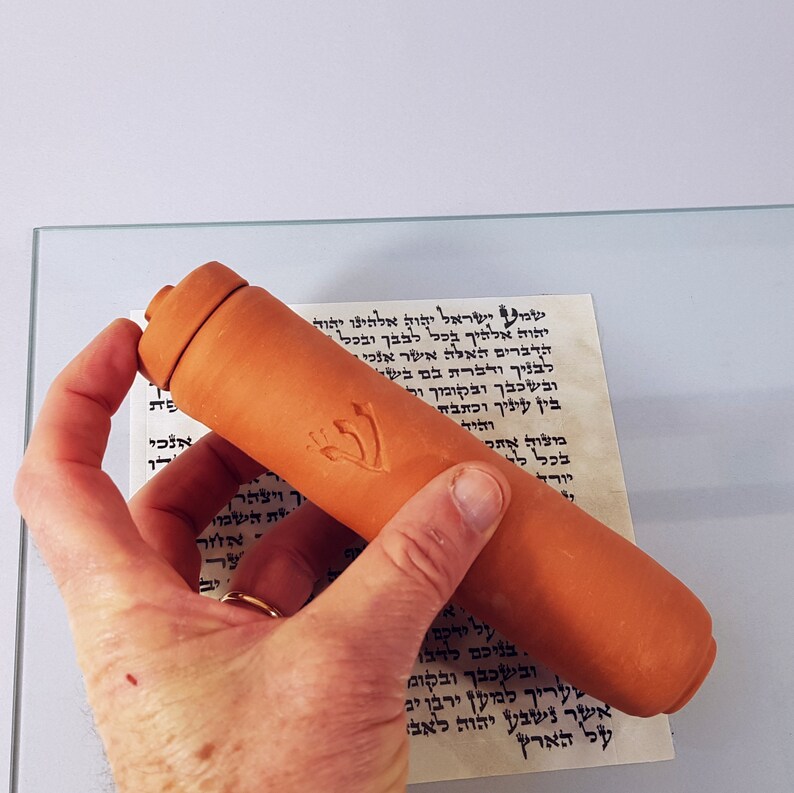 Mezuzah with scroll, Jewish wedding gift, Terracotta Ceramic Mezuzah, Large outdoor Mezuzah 15 cm. image 4