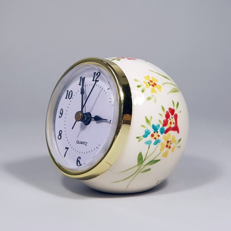 Small Desk Clock in a Ceramic Floral Ball Custom Table Clock Etsy