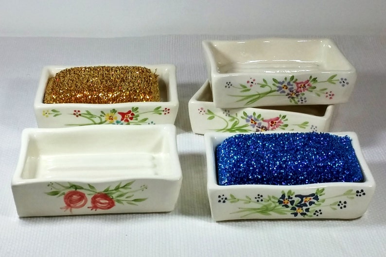 White Ceramic Sponge Dish Soap Dish Sponge Rest Soap Etsy