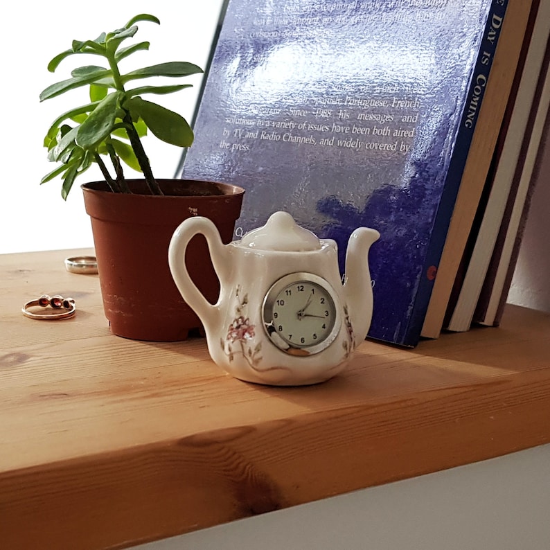 Miniature Teapot Clock Vintage Table Clock Small Desk Clock Etsy