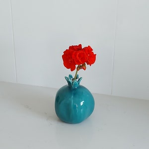 Ceramic vase, Small turquoise vase, Bud vase Home decor vase Home decor pomegranate Pomegranate decor Gift for her Flower vase Gift under 50 image 2