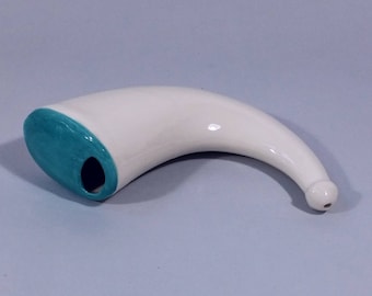 Neti Pot de cerámica hecha a mano: enjuague nasal blanco y turquesa