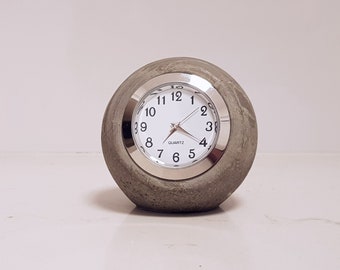 Concrete table clock, small Gray desk clock, ball shaped, fusion of modern and retro