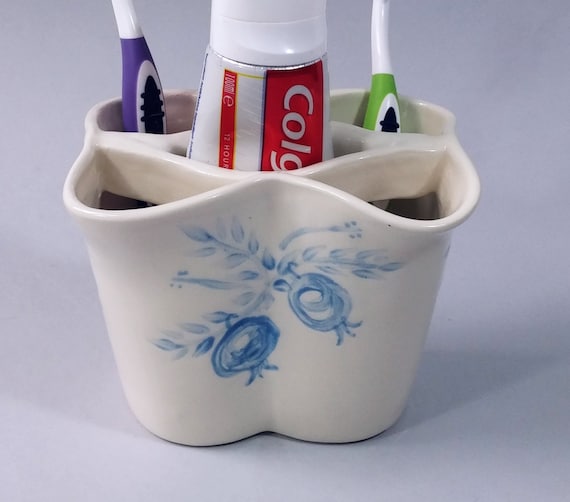 Porta spazzolino da denti, porta spazzolino in ceramica bianco e blu, porta  dentifricio in ceramica, accessori per il bagno, set da bagno, popmegranate  -  Italia