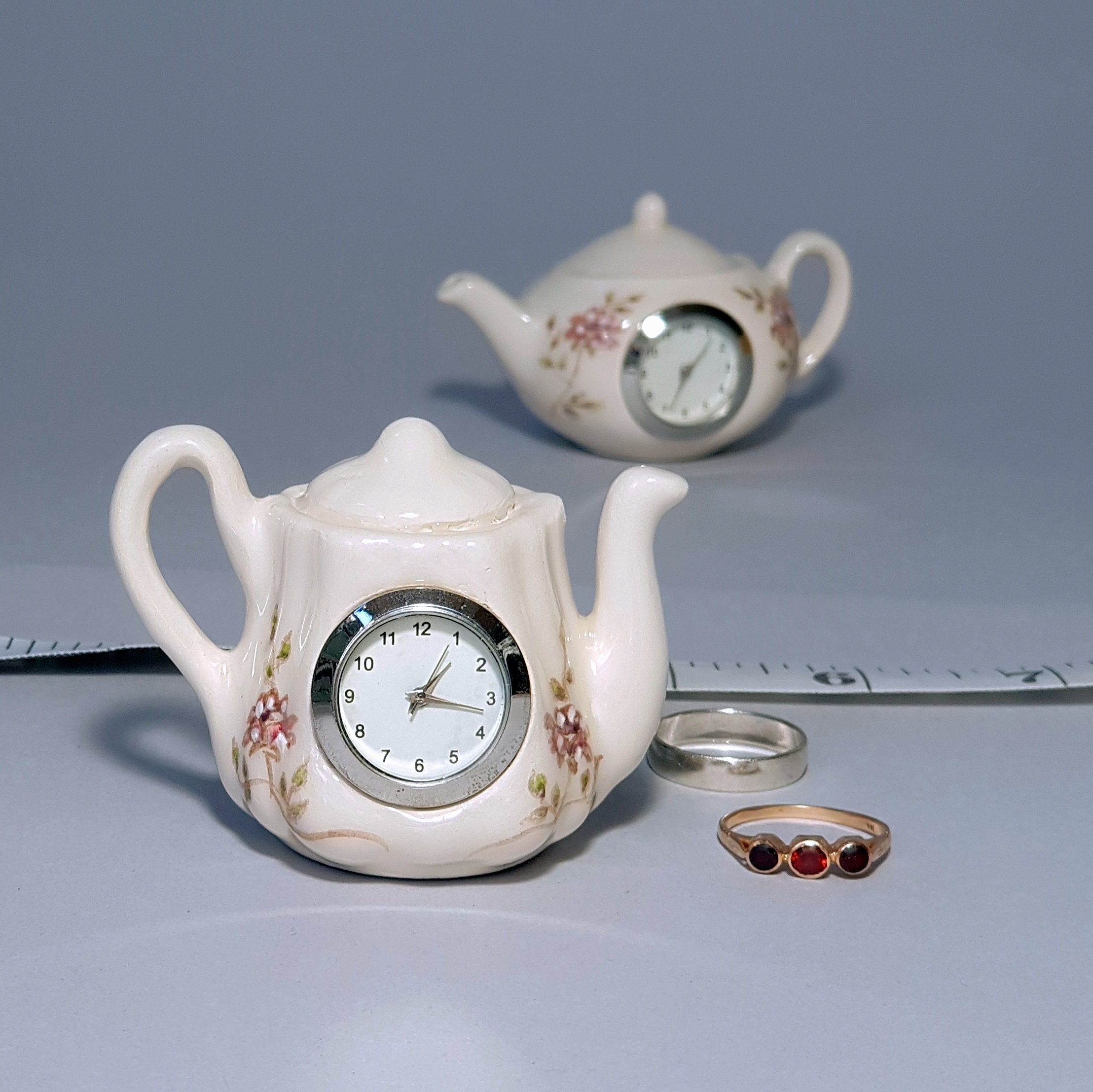 Miniature Teapot Clock Vintage Table Clock Small Desk Clock Etsy
