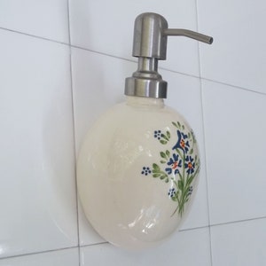 Soap dispenser, wall mounted soap dispenser, ceramic soap pump Ceramic soap dispenser, Shampoo Lotion Liquid dispenser Blue flowers Handmade