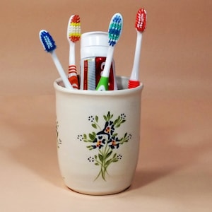 Keramik Zahnbürstenhalter, floral weiß Zahnbürstenhalter, weiße Keramik Badezimmer-Set.