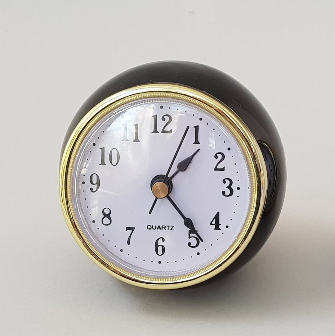 Small Black Desk Clock, a Handmade Ceramic Ball Desk Clock in Retro