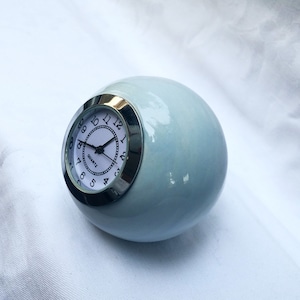 Small Desk clock, Ball shaped baby blue ceramic table clock, baby blue ceramic clock, Shelf clock, Vintage Retro style Clock, Ball clock